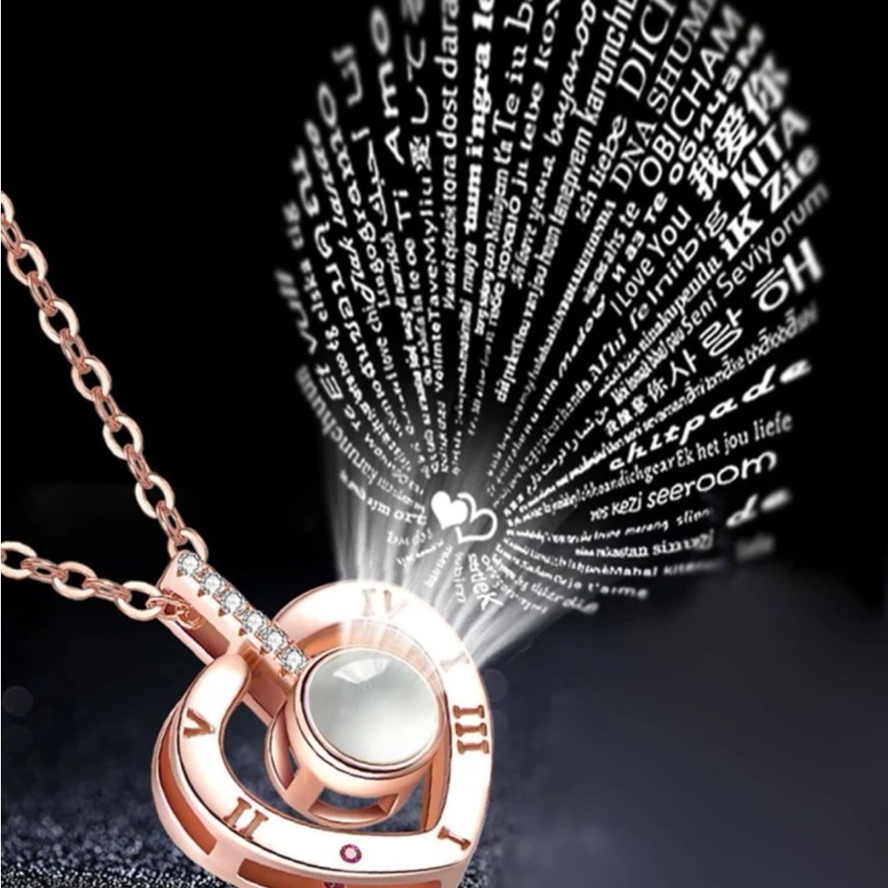 🐼 3/$25 rose gold heart 100 languages I LOVE YOU projection necklace